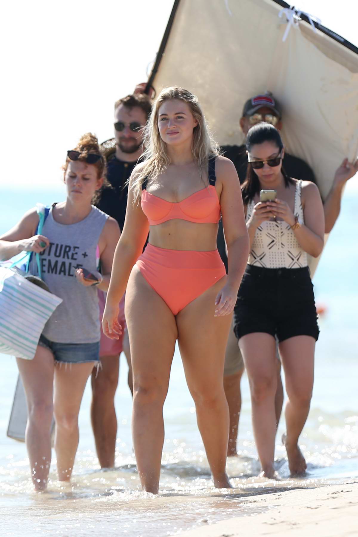Iskra Lawrence Spotted In An Orange Bikini During A Beach Photo Shoot For Aerie In Miami Beach 6076