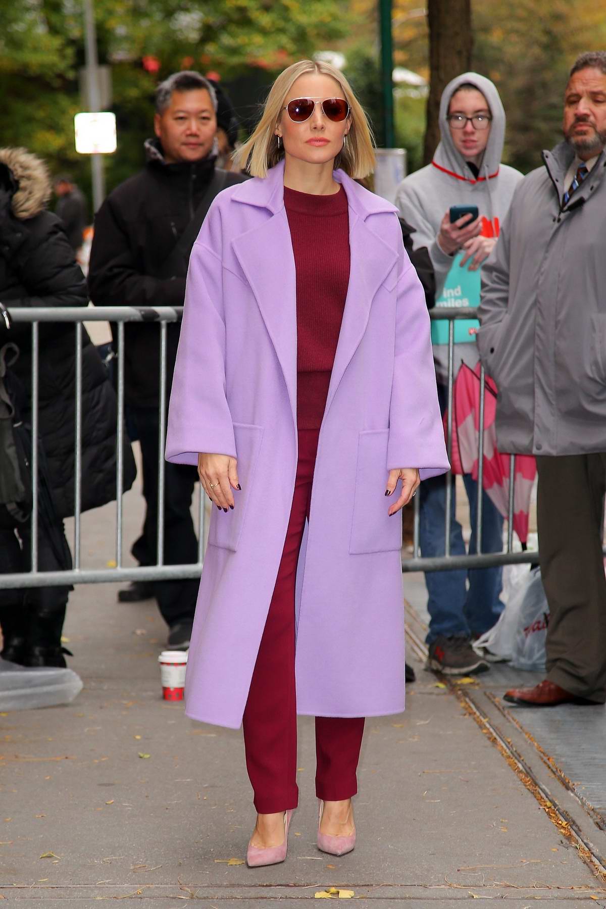 lavender coat outfit