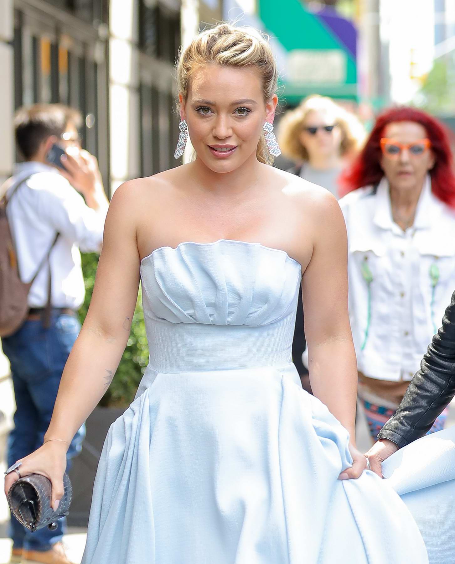 Hilary Duff in a Gala Dress filming for 