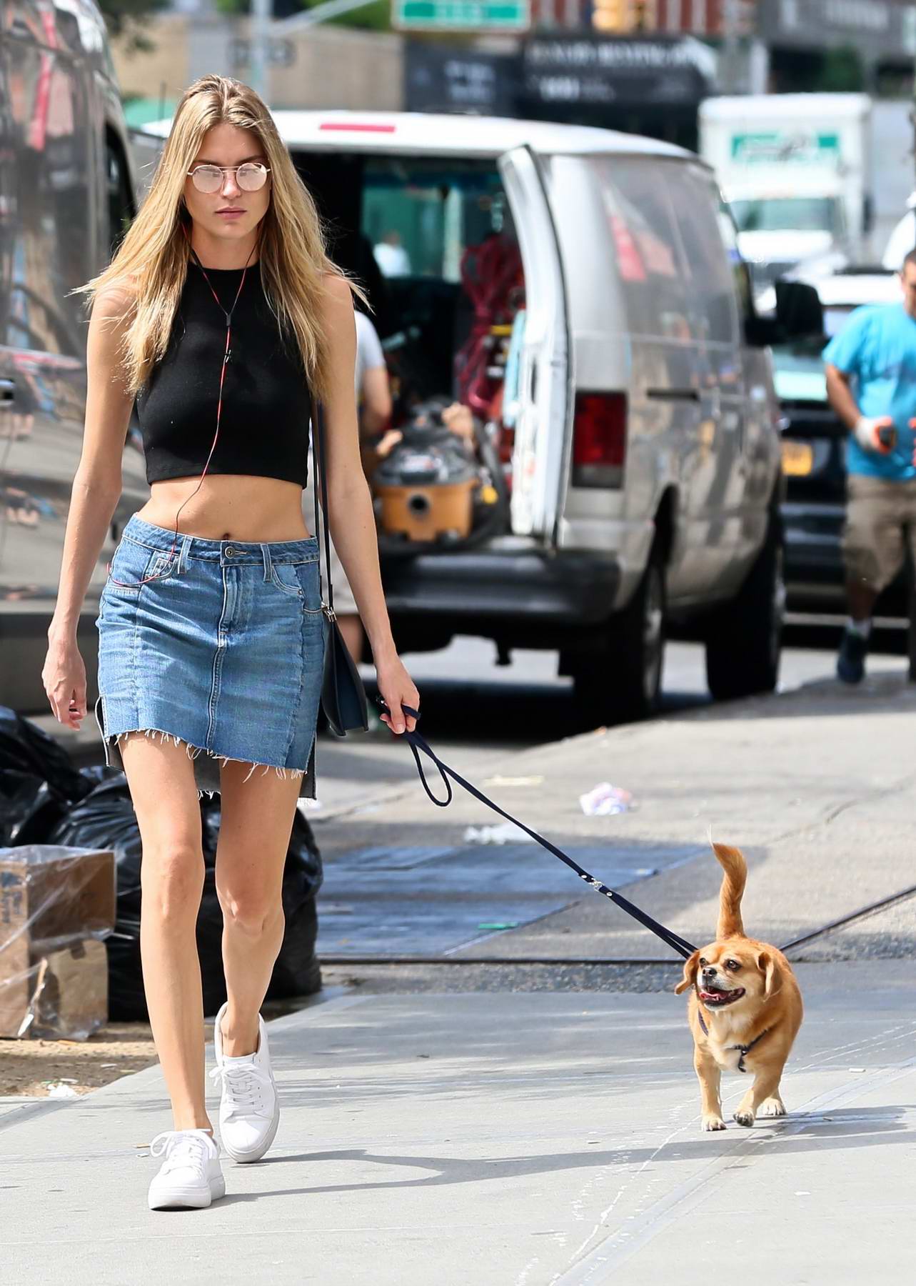 Martha Hunt walking her Dog in East Village, New York