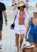 Nicole Scherzinger in a Pink Bikini Top heading to the Beach in Mykonos, Greece