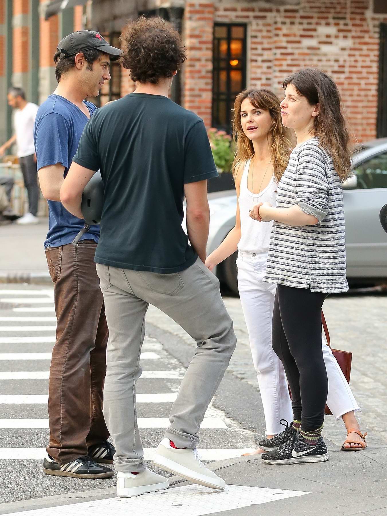 keri russell was spotted in a white tank top and white jeans while