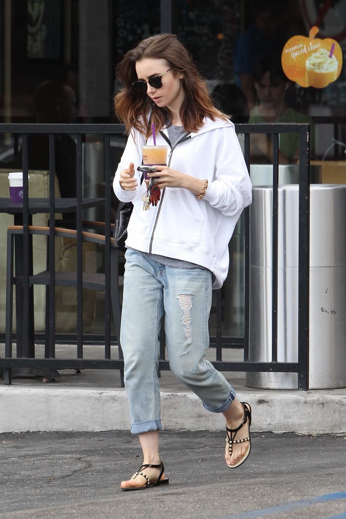 lily collins looks casual as she steps out on a coffee run in los ...