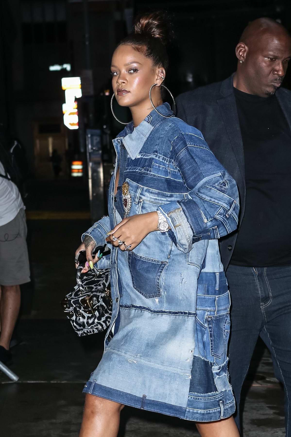 rihanna in a denim dress steps out for some apartment hunting in the ...