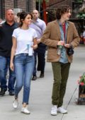 Selena Gomez and Timothee Chalamet pictured on the set of the untitled Woody Allen project in New York
