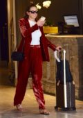 Jesinta Campbell Franklin in a red leather outfit leaves her hotel in Double Bay, New South Wales, Australia