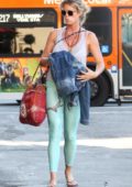 Rachel Hunter wearing green leggings spotted out and about in West Hollywood, Los Angeles