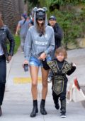 Alessandra Ambrosio take her kids trick or treating for Halloween in Brentwood, Los Angeles