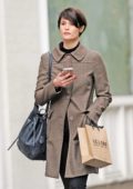 Gemma Arterton carrying a Le Labo fragrances bag while out shopping in Marylebone in London