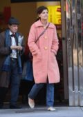 Katie Holmes spotted in a peach coat while out on shopping in New York City