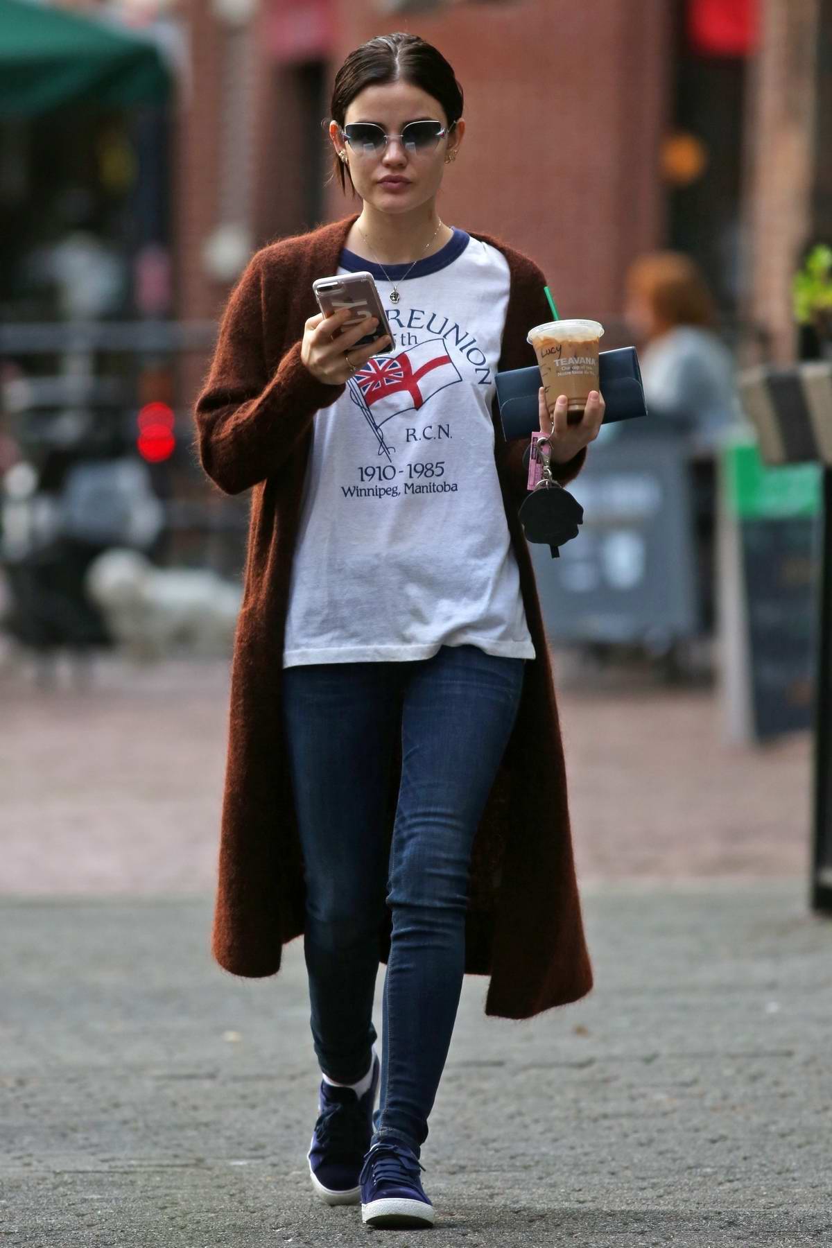 Lucy Hale grabs an early Starbucks iced coffee before work in Vancouver ...