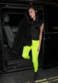 Nicole Scherzinger in fluorescent pants arriving at Reign nightclub in Piccadilly London