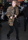 Olivia Holt arriving at MTV's TRL to promote Marvel's Cloak & Dagger in New York City