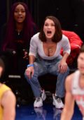 Bella Hadid enjoys the New York Knicks vs Los Angeles Lakers game in New York City