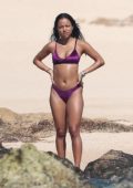 Karrueche Tran wears a purple bikini as she hits the beach in Cabo, Mexico