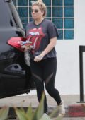 Kesha Sebert wearing a rolling stones tongue and lips logo tee, as she heads to her pilates class in Los Angeles