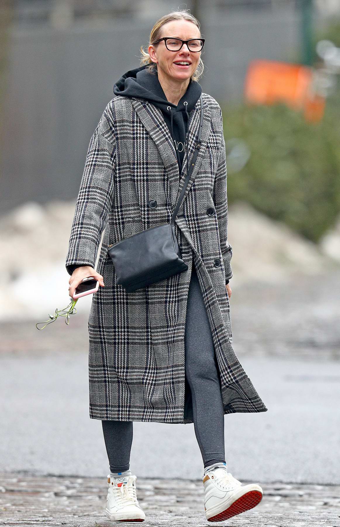 naomi watts takes a stroll bundled up in a plaid trench coat in new ...
