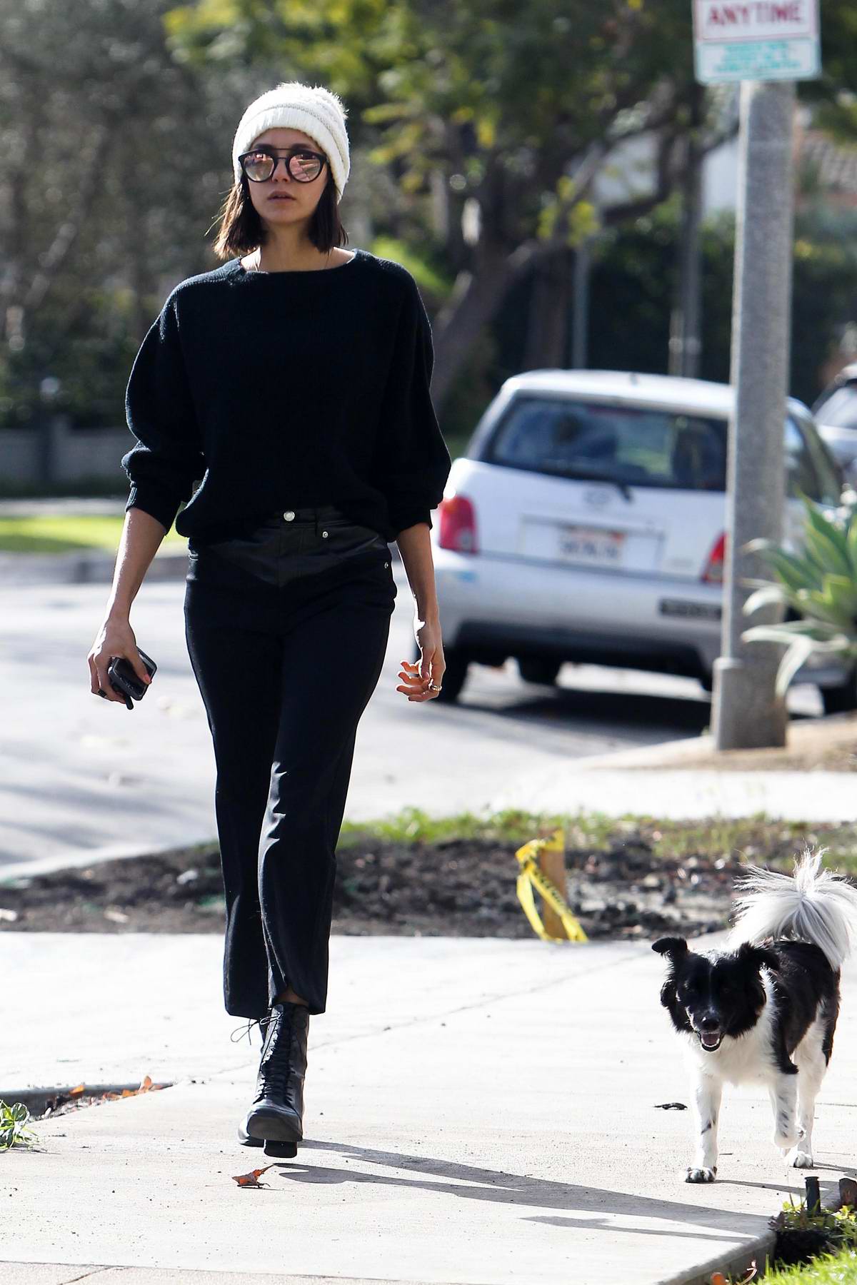 Nina Dobrev Takes Her Cute Dog Maverick for a Walk with Boyfriend