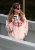 Dakota Johnson was spotted leaving the studio after a brief visit on a day off from work in Burnaby, British Columbia, Canada