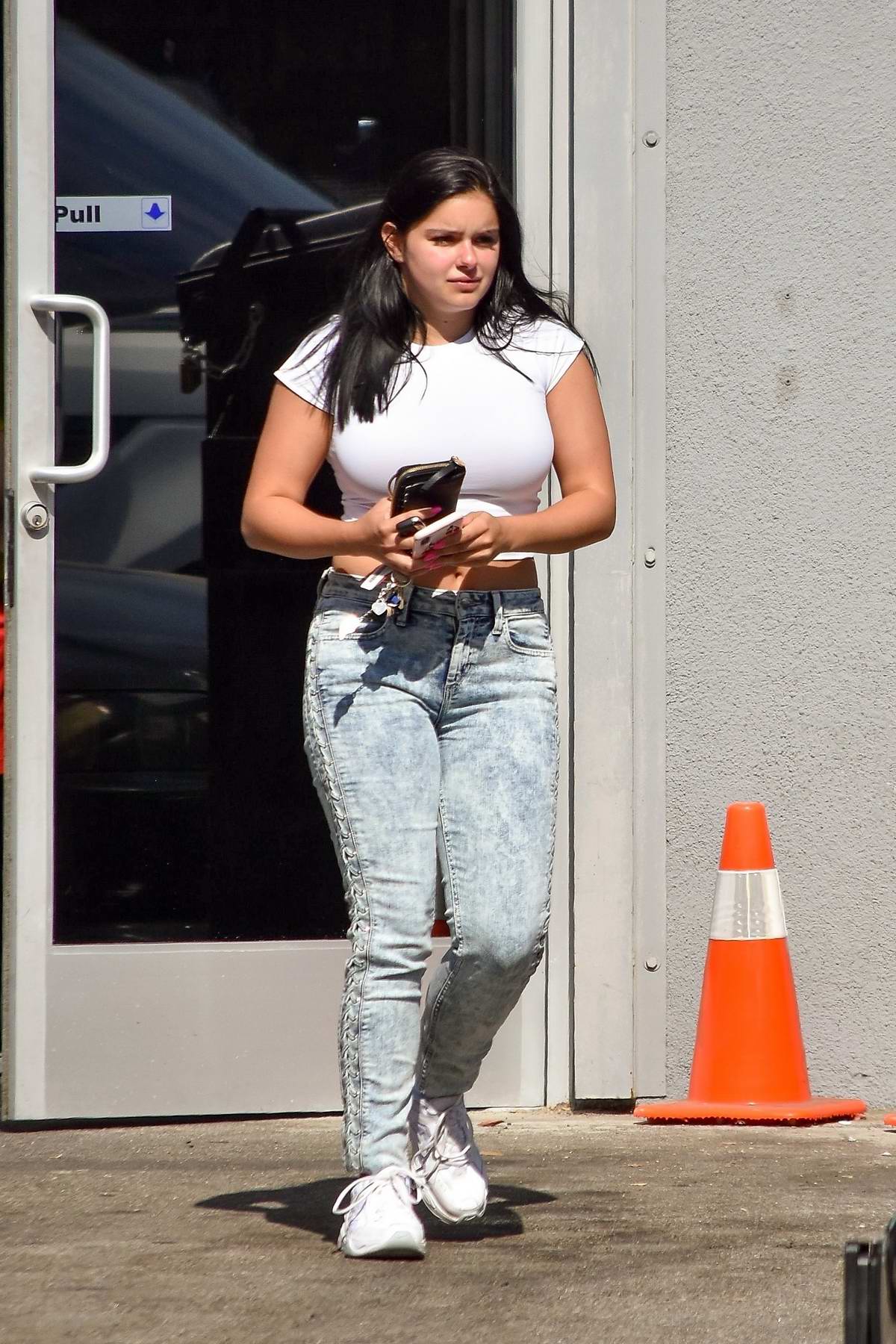 Ariel Winter spotted in a cropped white tee and jeans while running errands  in Studio City