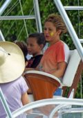 Shakira wearing clown makeup for a private boat party with her kids in Miami beach, Florida