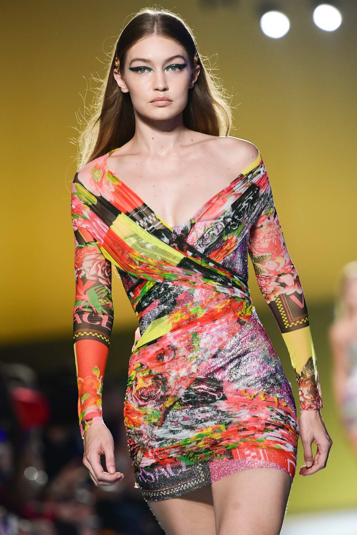Gigi Hadid walks on the runway during the Versace Fashion show during Milan  Fashion Week Spring