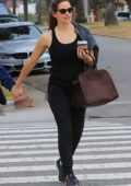 Jennifer Garner steps out in an all black sporty look as she takes her kids to school in Santa Monica, California