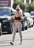 Julianne Hough shows off her toned physique in an Alo Yoga sports bra and leggings as she leaves her workout to grab coffee and breakfast in Los Angeles