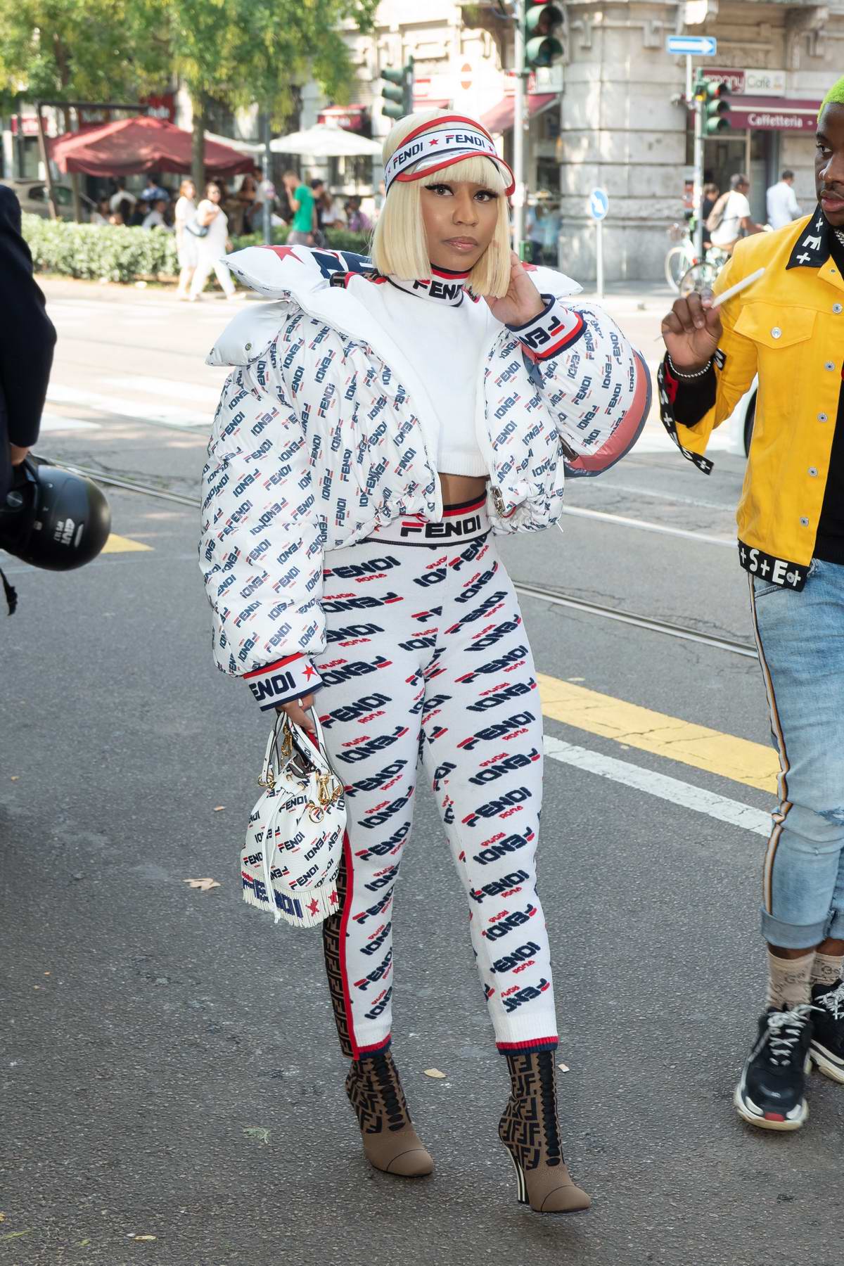 Nicki Minaj rocks an all Fendi ensemble as she arrives for the Fendi show  during Milan