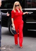 Reese Witherspoon stands out in a bright red ensemble as she visits Good Morning America in New York City