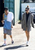 Hailey Baldwin wears an oversized blazer as she heads out for lunch with Justin Bieber in Studio City, Los Angeles