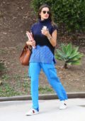 Alessandra Ambrosio rocks all blue as she leaves Smashbox Studio to pick up her kids in Pacific Palisades, California