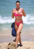 Montana Cox rocks a pink bikini while enjoying a day at Tamarama beach in Sydney, Australia