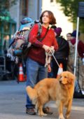 Olivia Cooke sports a huge baby bump while filming 'Modern Love' with a dog in Manhattan's East Village neighborhood in New York City