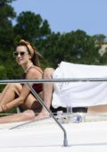 Alessandra Ambrosio spotted in a maroon bikini while enjoying a day on a yacht with her friends in Florianopolis, Brazil