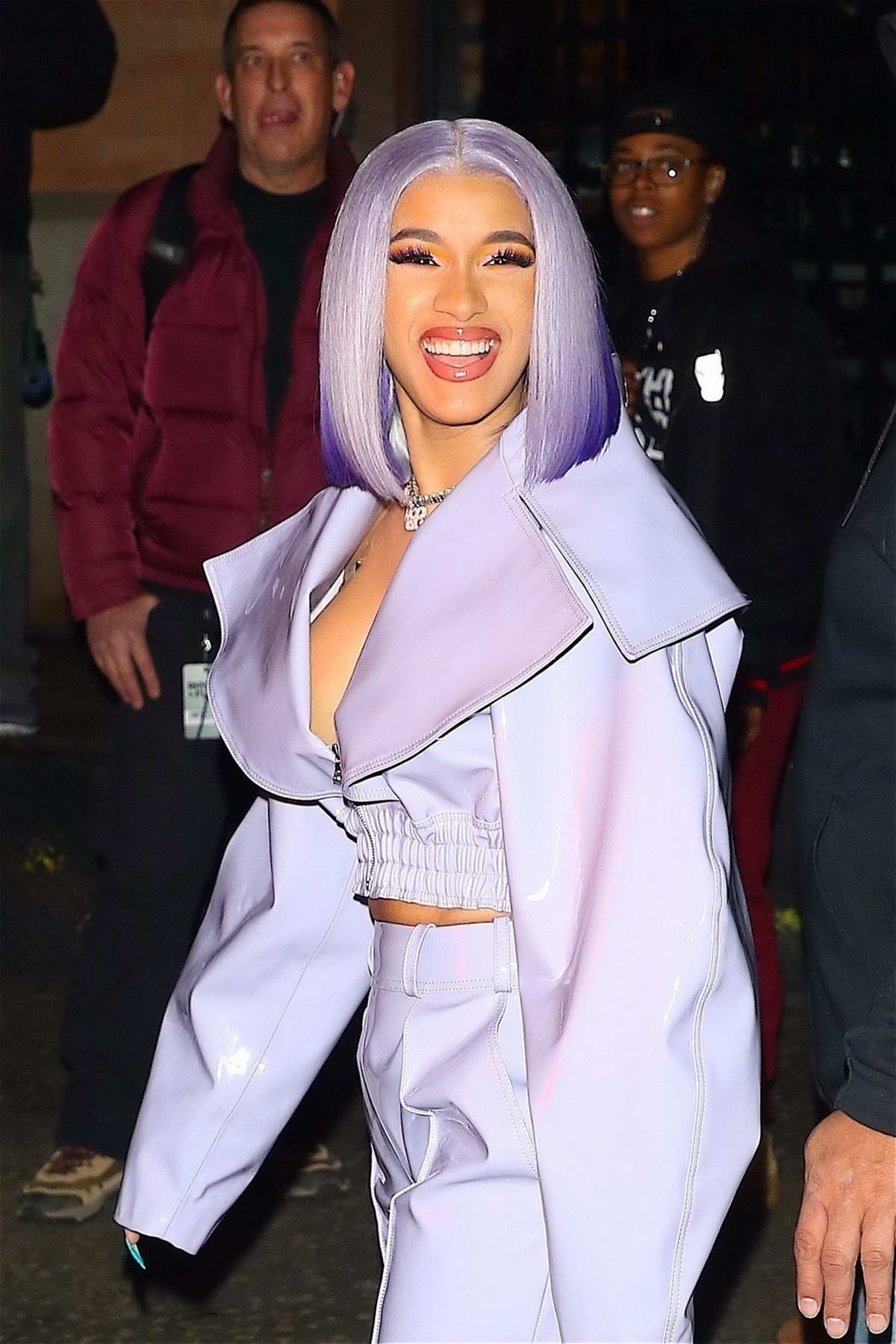 cardi b looks pretty in purple for a taping of netflix show 'rhythm & flow'  in new york city-080119_8