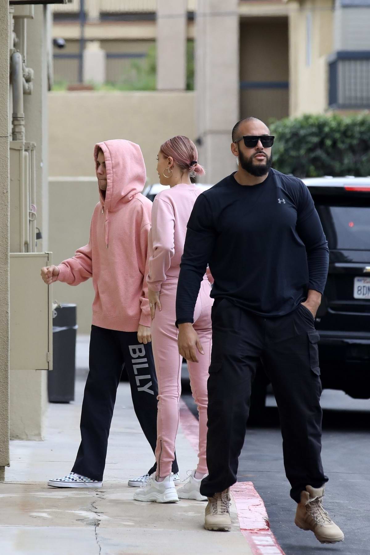 Hailey Baldwin and Justin Bieber Wearing Pink Sweats