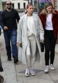 Hailey Baldwin Bieber picked up some coffees from Alfred's while out with a friend in Studio City, Los Angeles