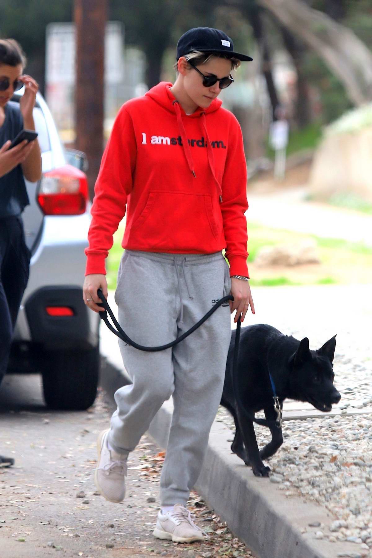 kristen stewart enjoys a hike out with her dog and friends in los ...