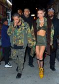 Bella Hadid and The Weeknd steps out in matching camo outfits while heading to The Weeknd's birthday party at Tao in New York City