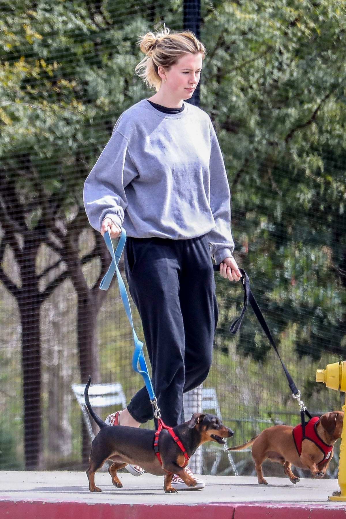 Ireland Baldwin steps out with her dogs for a stroll through the park in  Santa Monica