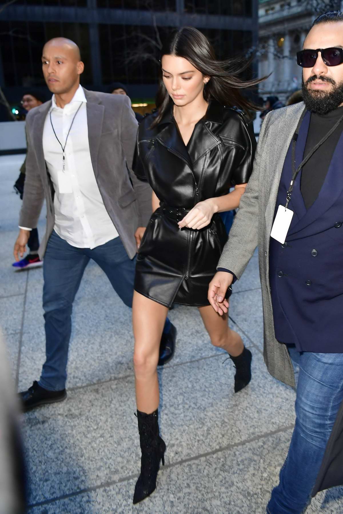 kendall jenner rocks a short black leather dress as she heads to the ...