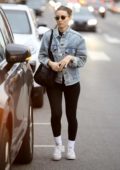 Rooney Mara steps out for some shopping wearing a denim jacket and leggings in West Hollywood, Los Angeles