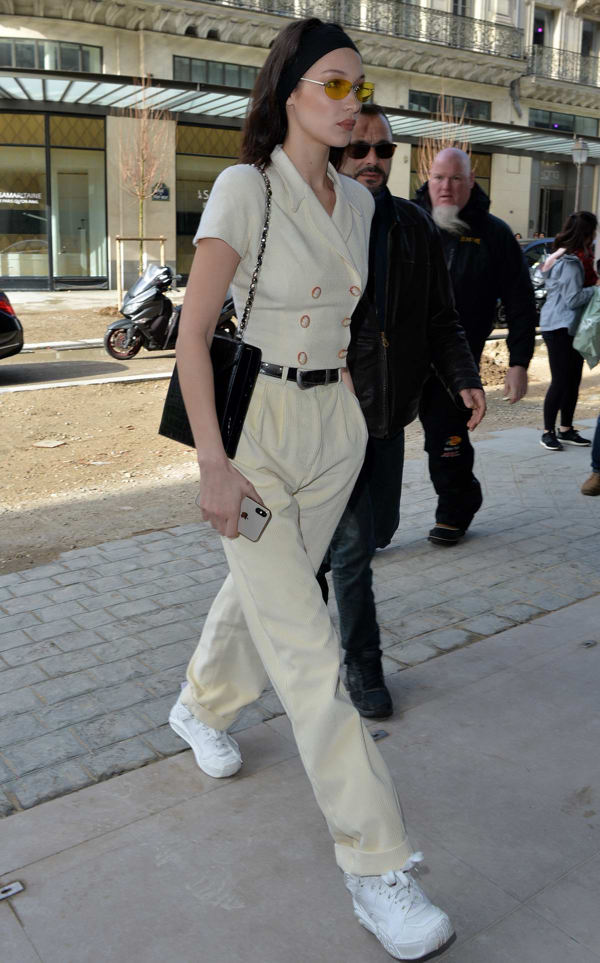 Bella Hadid seen arriving at the Louis Vuitton head office during Paris  Fashion Week F/W