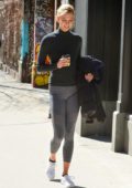 Karlie Kloss spotted in a black top and grey leggings as she leaves the gym in New York City