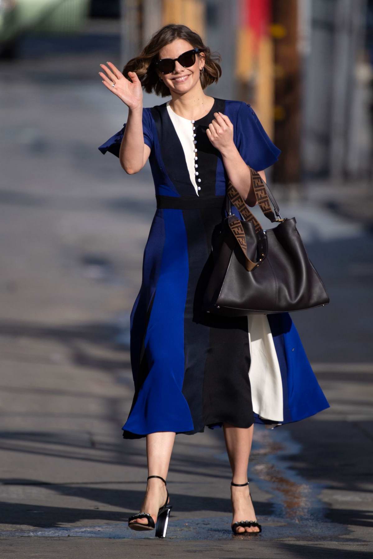 Lauren Cohan waves for the camera as she arrives for her appearance on Jimmy Kimmel Live! in in Los Angeles