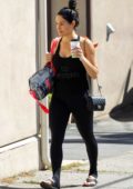 nikki bella rocks a black spandex jumpsuit and snakeskin boots while  visiting a friend in brentwood, california-290220_6
