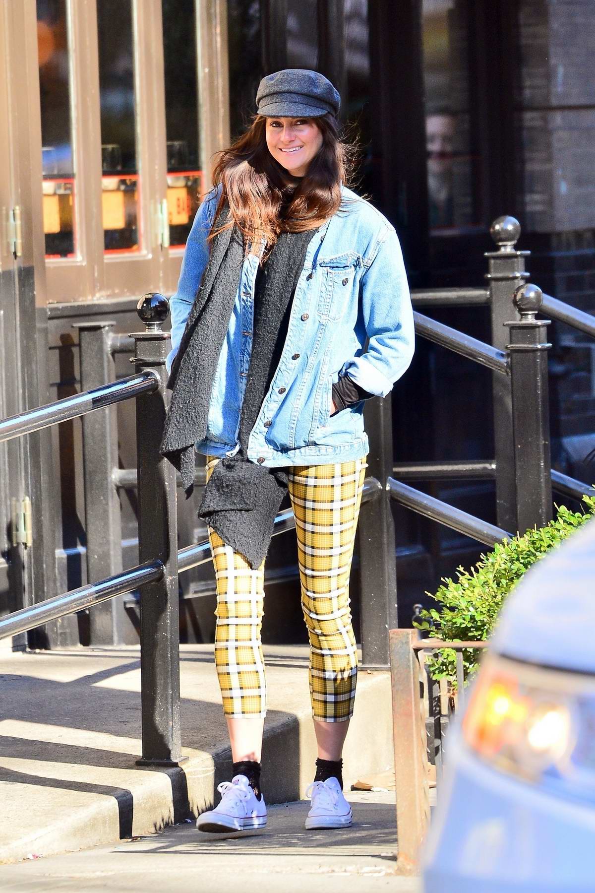 shailene woodley sports a denim jacket with a plaid yellow pants as she steps out in new york city 260319 6