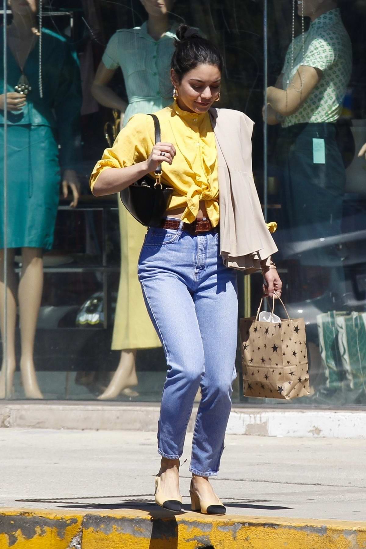 vanessa hudgens dons cute yellow blouse and jeans while out in ...