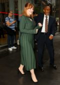 Bryce Dallas Howard looks classy in a green dress as she leaves SiriusXM in New York City